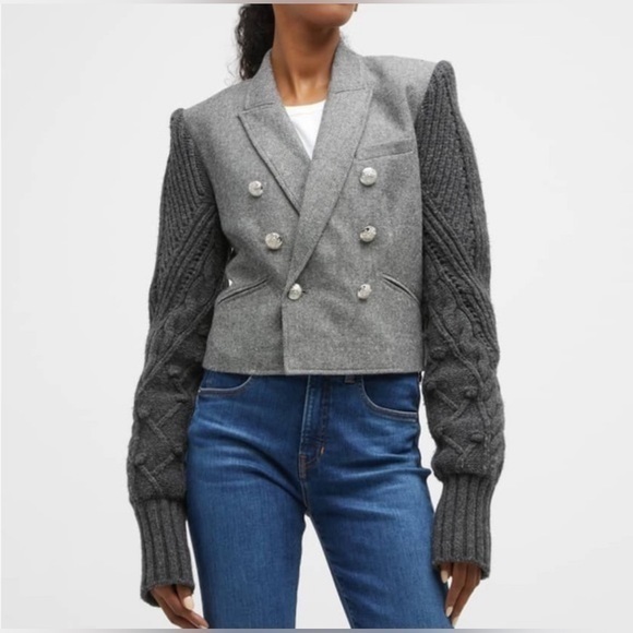 Veronica Beard Jackets & Blazers - NWT Veronica Beard blazer Eamon Mixed Media
Double Breasted Jacket new gray knit